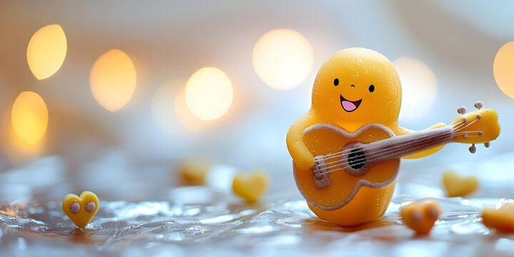 Cheerful Guitar Pick Character Strumming a Joyous Melody on a Musical Stage