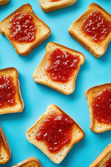 Delicious Toast with Sweet Jam Spread on a Blue Background for Breakfast or Snack Concept