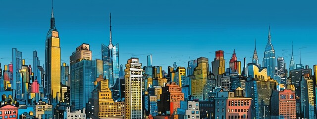comic book new york skyline in blue