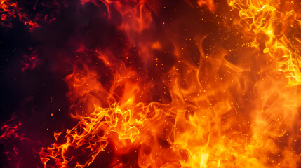 Fototapeta na wymiar fire on dark background, red and orange flames