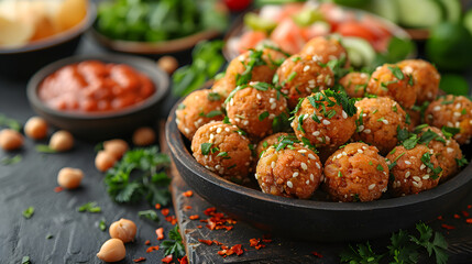 Falafel on Decorated Table for HD Wallpaper with Cinematic Effect - obrazy, fototapety, plakaty
