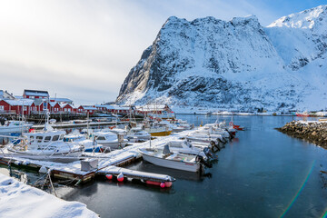 Boats in port ready to take a trip in the Lofoten Fjords