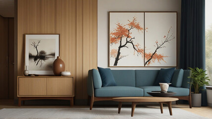 ontemporary living room that captures the essence of Japanese minimalism
