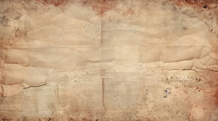 Newspaper pattern with old unreadable text and images. Vintage blurred paper news texture background. Textured page. Sepia beige collage. Print for wallpaper, wrapping paper. High quality photo
