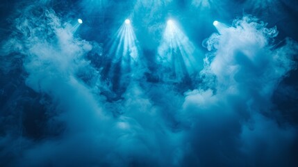 Concert lights in blue haze - obrazy, fototapety, plakaty
