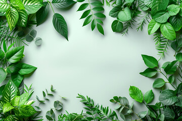 Fototapeta premium Lush Greenery Frame on White Background 