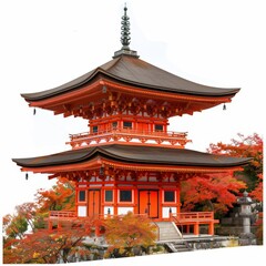 Obraz premium The serene autumn colors of Kyoto Kiyomizu, Japan temple, isolated on white background 