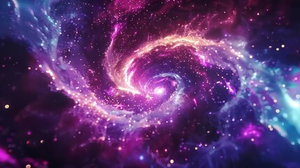 The cosmic swirl of a neon galaxy in a digital universe