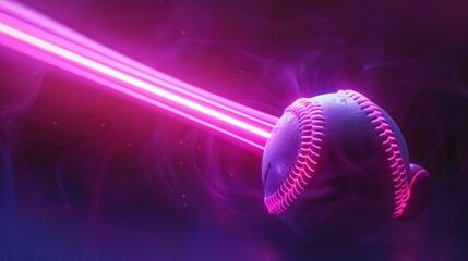 The dynamic swing of a neon baseball bat connecting with baseball ball - obrazy, fototapety, plakaty