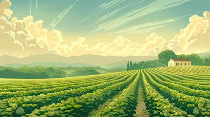 Fotobehang Serene Organic Farming Landscape with Lush Crops and Sustainable Agriculture Practices in Picturesque Countryside © Digital Artistry Den