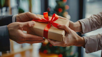 person giving a present to another person