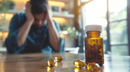 troubled person with pills