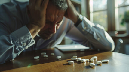 troubled person with pills