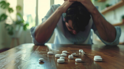 troubled person with pills