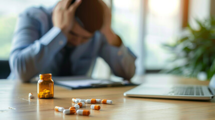 troubled person with pills