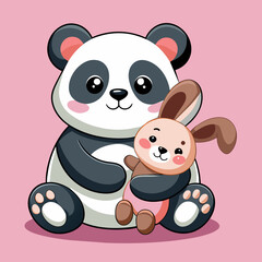panda-tierno-abrazando-un-conejito-de-peluche