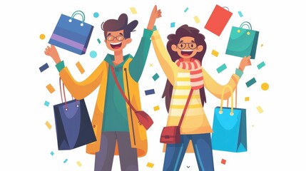 Ecstatic Bargain Hunting Duo Celebrating Their Frugal Finds with Unbridled Joy and Enthusiasm