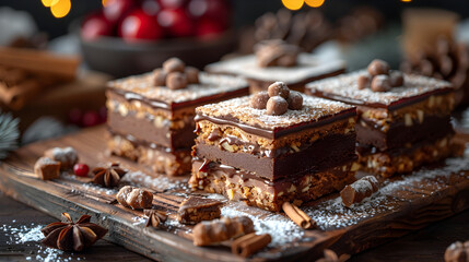Fudge on Decorated Table for HD Wallpaper with Cinematic Effect - obrazy, fototapety, plakaty