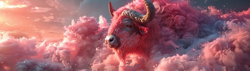 Creation, buffalo, Pink, heaven, Sucuk , 3D illustration - obrazy, fototapety, plakaty