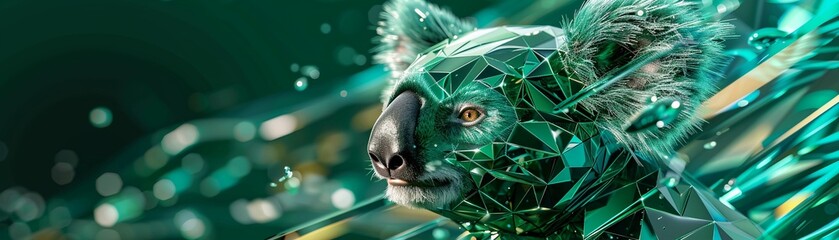 Emerald Green, koala, beauxarts, heirachy, microliths , 3D illustration - obrazy, fototapety, plakaty