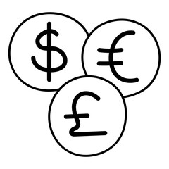 Dollar, euro and pound coins, icon of currencies 

