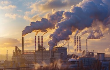 A factory emitting clean steam, symbolizing the shift to eco-friendly manufacturing processes