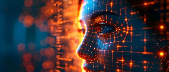 Digital Eyes: The Future of Security Through Facial Recognition. Concept Facial Recognition, Security Technology, Digital Surveillance, Identity Verification, Privacy Concerns