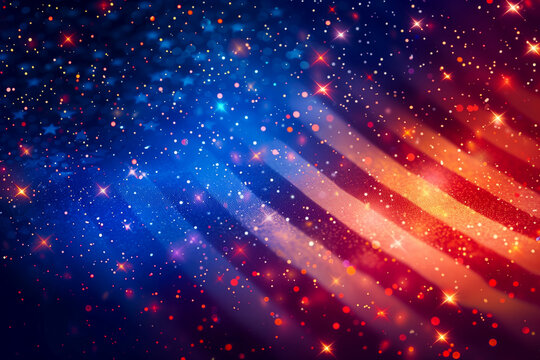 4th of July background with an American flag and light particles. Independence Day celebration	