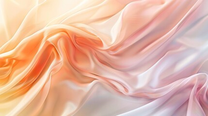 Elegant Peach Silk Fabric Texture Flowing on White Background.