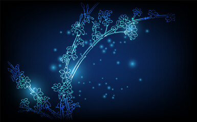 Banner with blue growing flowers. Low poly style design. minimalist flowers for decoration, digital business concept, futuristic digital innovation background vector illustration.