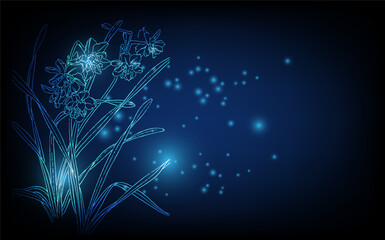 Banner with blue growing flowers. Low poly style design. minimalist flowers for decoration, digital business concept, futuristic digital innovation background vector illustration.