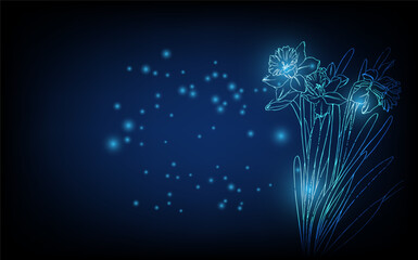 Banner with blue growing flowers. Low poly style design. minimalist flowers for decoration, digital business concept, futuristic digital innovation background vector illustration.
