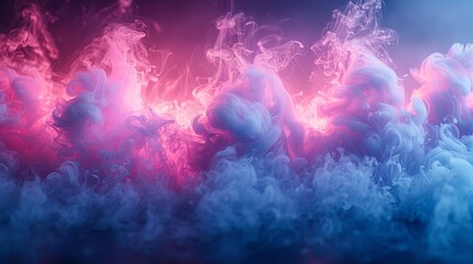 On an isolated black background, blue, pink, and purple vape smoke is seen