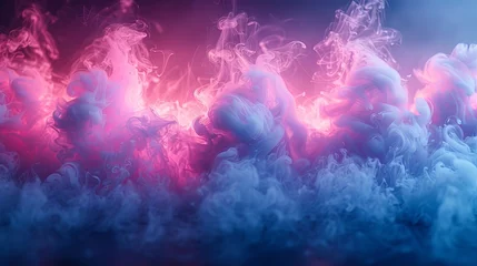 Fototapeten On an isolated black background, blue, pink, and purple vape smoke is seen © Zaleman
