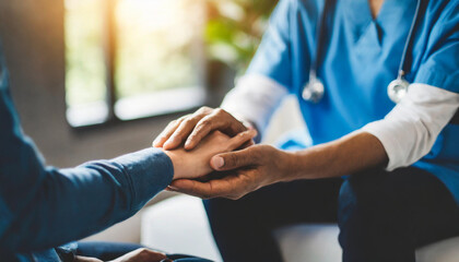 psychiatrist's comforting hands clasping patient's palm, offering solace and support