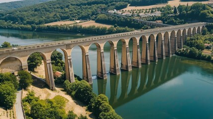 Aerial aqueducts, water flows above cities, modern marvels - obrazy, fototapety, plakaty
