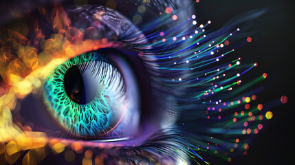 Imagen creatica de un ojo hecho con particulas - obrazy, fototapety, plakaty