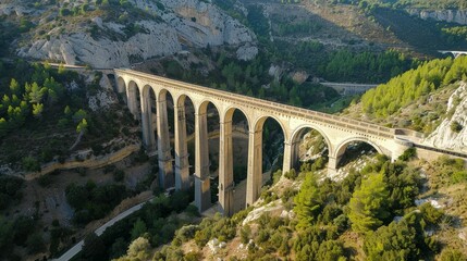 Fototapeta na wymiar Aerial aqueducts, water flows above cities, modern marvels