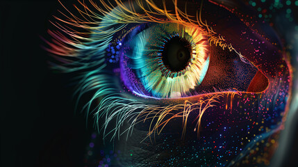 Imagen creatica de un ojo hecho con particulas