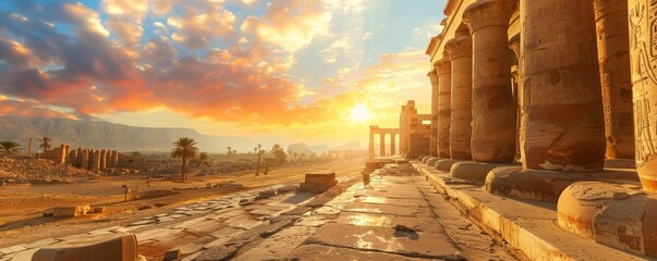 Ancient temple at sunrise, historys first light - obrazy, fototapety, plakaty