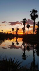 Desert oasis at sunset, natures mirage comes to life