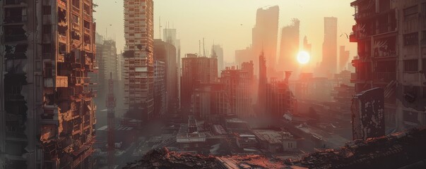 Dystopian cityscape, survival among the ruins