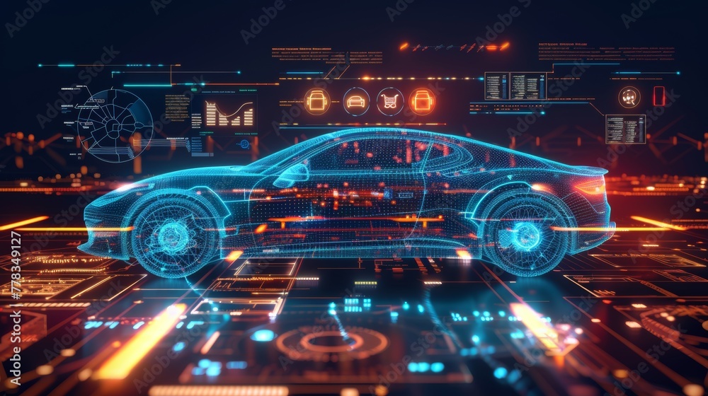 Aufkleber a futuristic car dashboard concept. a futuristic car dashboard in style, low poly, wireframe in line