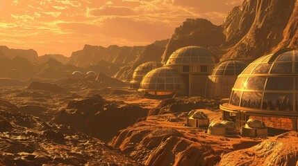 Futuristic Mars colony, humanitys next chapter - obrazy, fototapety, plakaty