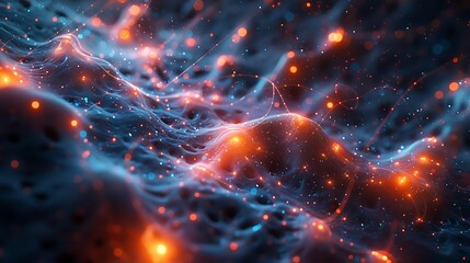 A conceptual visualization of an AI neural network as a cosmic web, where each node is a star in a galaxy, interconnected by luminous filaments of data, set against the vast, dark expanse of space. - obrazy, fototapety, plakaty