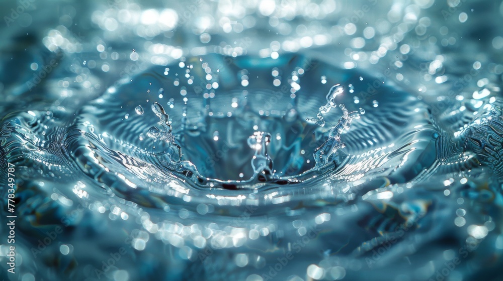 Aufkleber Realistic 3D modern caustic drop motion effect with concentric circles in puddles. Abstract graphite aqua texture with swirls on liquid surface.
