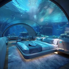 Luxury underwater hotel, sleep among the fishes