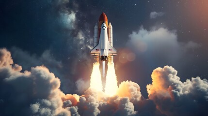 Space shuttle rocket launch in the sky and clouds to outer space sky Journey Beyond Earth: Space Shuttle Rockets to the Outer Skies Ai Generated - obrazy, fototapety, plakaty