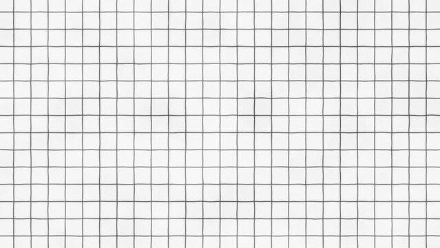 Black grid lines on white paper motion background. Doodle tile on grunge background. Pattern, graph, page, sheet animated.