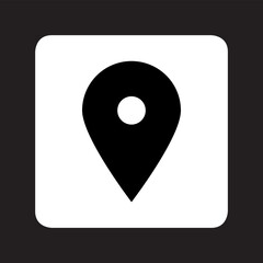 Location icon vector. Pin icon logo design. Pointer symbol in square isolated on black background
